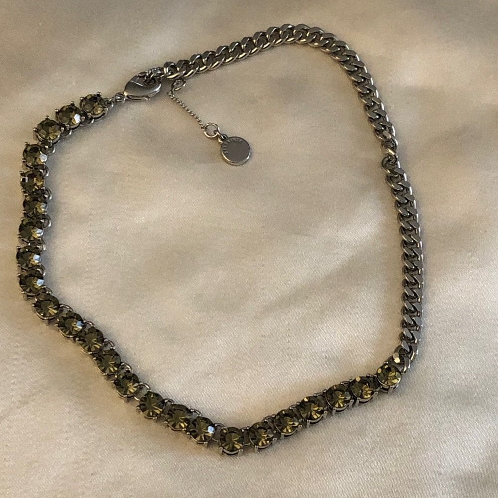 All Saints Mixed Silver Tone Curb Chain & Smoky Black Crystal Necklace NEW - Picture 2 of 13